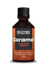 Scitec Nutrition Caramel Flavour Drops, vegan, sugar-free, gluten-free, 50ml bottle for flavoring food and drinks.