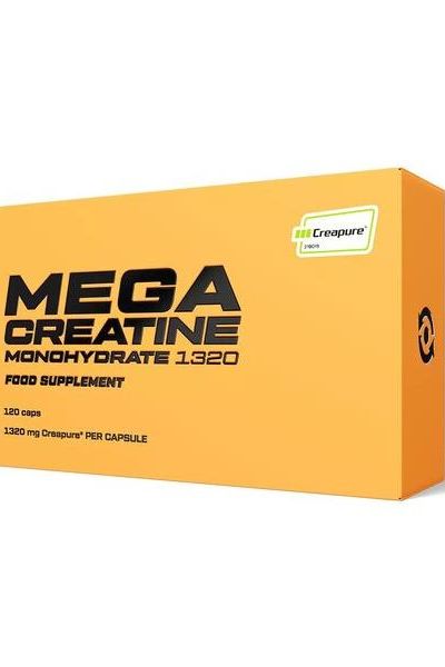Scitec Nutrition Mega Creatine 120 caps packaging, a food supplement for improved physical performance and muscle growth.