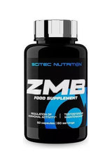 Scitec Nutrition ZMB food supplement bottle, 60 capsules, promoting hormonal balance and energy metabolism.
