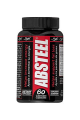 Absteel dietary supplement bottle, 60 capsules for energy boost and fat loss support.