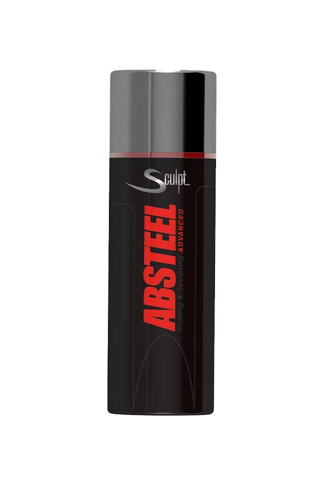 Sculpt Absteel® Advanced reducing cream for men in a sleek black bottle, 150 ml.