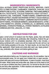 Ingredient and usage instructions for Sculpt - Celluless® effective body treatment.