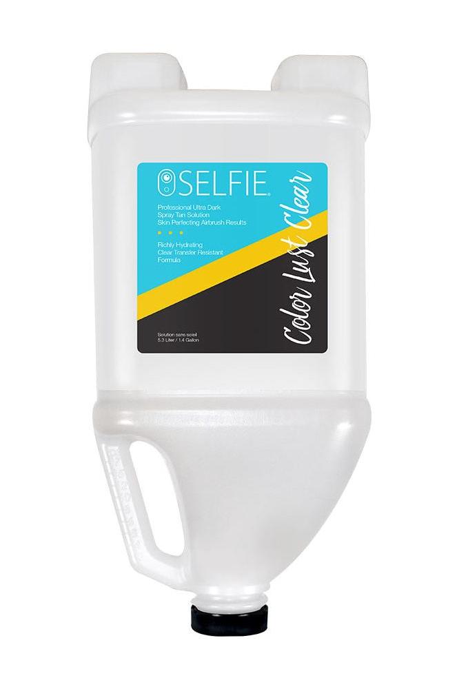 Selfie Color Lust Clear Solution 1 gallon, organic self-tanning formula with hydrating and anti-aging benefits.