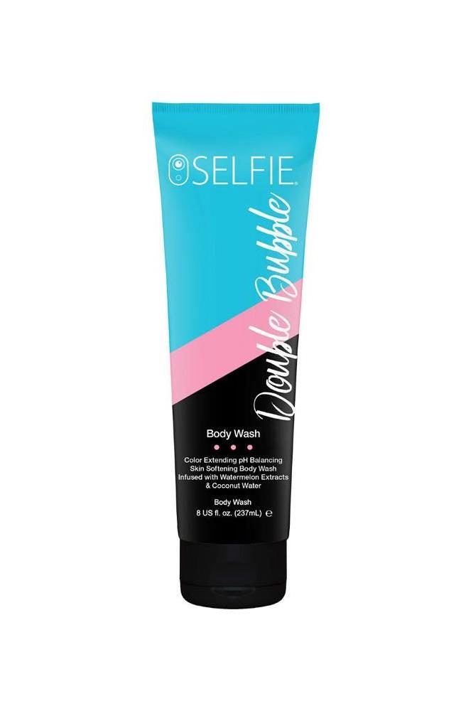 Selfie Double Bubble Body Wash tube, 237 ml, infused with coconut water and watermelon extract for hydrated skin.