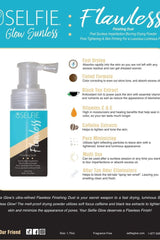 Selfie Glow Flawless Finishing Dust packaging with benefits, features, and ingredients listed, 50g product.