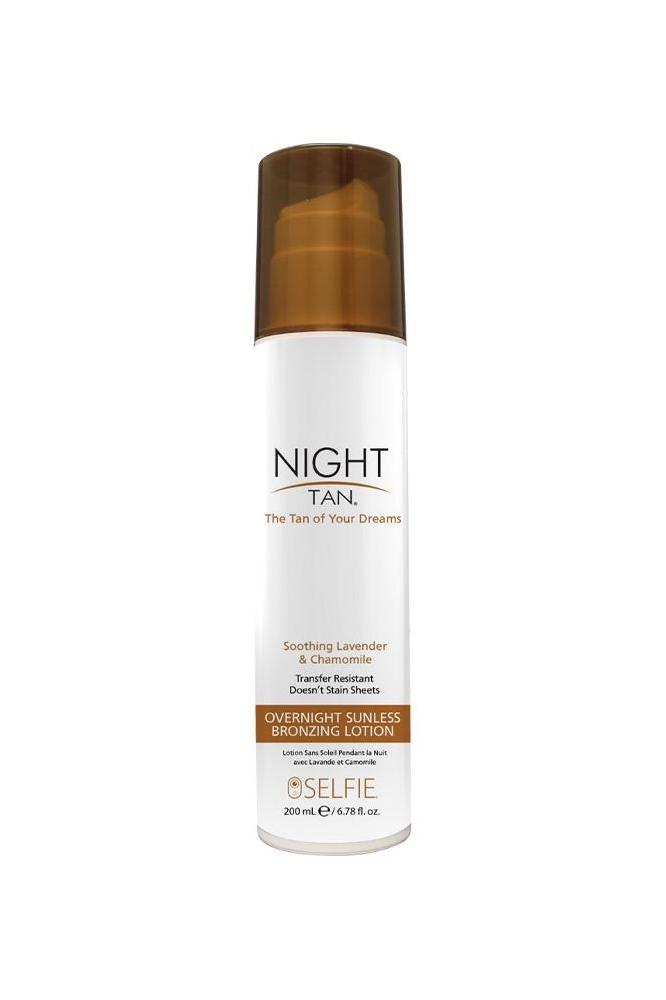 Selfie Night Tan Overnight Sunless Lotion 200ml with soothing lavender and chamomile for a natural tan.