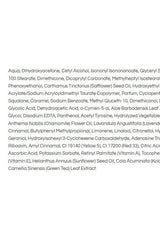 Ingredients list for Selfie Night Tan Overnight Sunless Lotion - 200 ml, including natural extracts and vitamins.