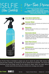 Selfie Pre-Tan Primer product image, 1 gal spray bottle, features coconut water and antioxidant-rich formula for sunless tanning.