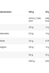 Nutritional information table for Skull Labs 100% Whey Isolate, showing values for 100g and 30g servings.