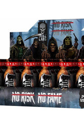 Skull Labs Angel Dust Shot Box display with vibrant graphics and unique character designs promoting energy supplements.