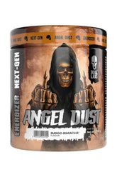 Skull Labs Angel Dust energy supplement with mango passion fruit flavor in a striking container.