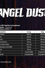 Nutritional information for Skull Labs Angel Dust food supplement, showing ingredients and dosages per serving.