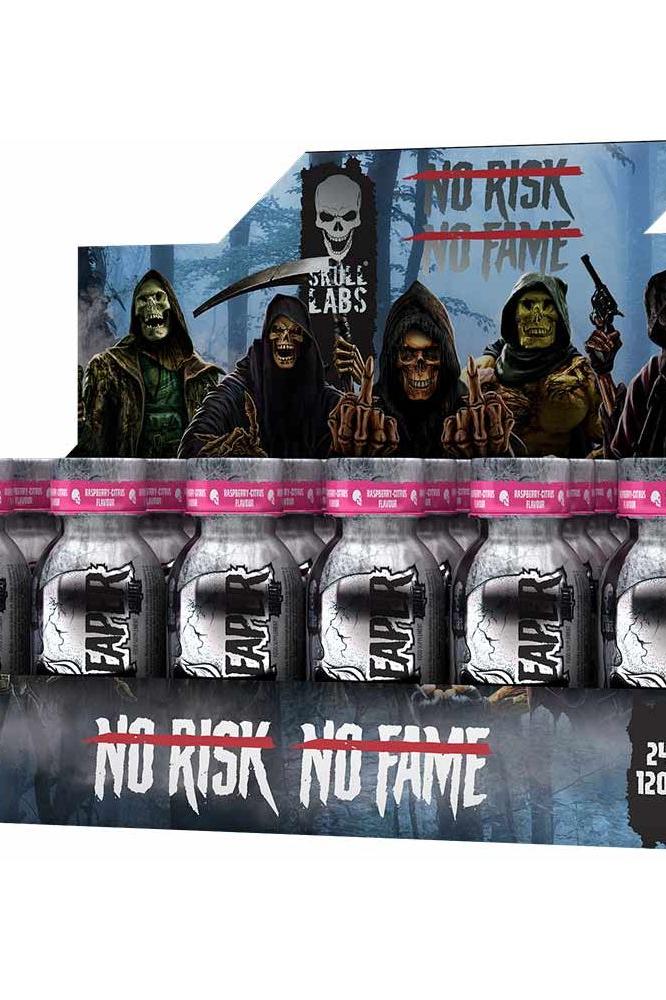 Skull Labs Brain Reaper Shot Box display featuring edgy graphics and energy shots.