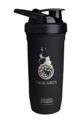 SmartShake Black Shaker Bottle featuring Dracarys design from Game of Thrones, durable and leak-proof for active lifestyles.