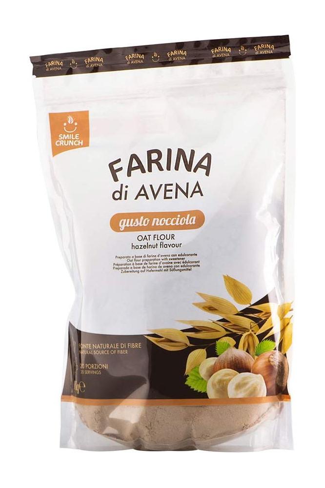 Smile Crunch flavored oat flour with hazelnut flavor, rich in nutrients and fiber for healthy recipes.