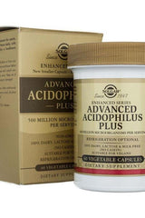 Solgar Advanced Acidophilus Plus 60 capsules, probiotic supplement for healthy digestion and gut flora support.
