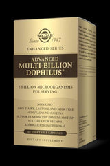 Solgar Advanced Multi-Billion Dophilus dietary supplement box, 60 vegetable capsules, supports digestion and immune health.