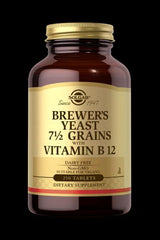 Solgar Brewer's Yeast 7 1/2 Grains with Vitamin B12, dietary supplement in a bottle, 250 tablets, non-GMO, dairy-free.