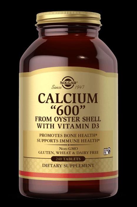 Solgar Calcium 600 from Oyster Shell with Vitamin D3, 240 tablets, supports bone health and immune function.