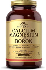 Solgar Calcium Magnesium Plus Boron supplements for bone health and muscle function, 250 tablets, non-GMO and vegan.