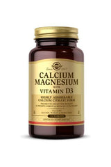 Solgar Calcium Magnesium with Vitamin D3 dietary supplement bottle for strong bones and immune support.