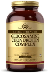 Solgar Extra Strength Glucosamine Chondroitin Complex supplement bottle, 150 tablets for joint health support.