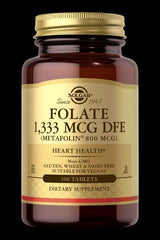 Solgar Folate 1,333 MCG DFE supplement bottle, supports blood health and normal psychological function.