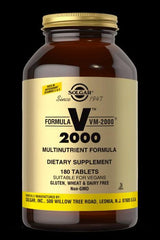 Solgar Formula VM-2000 dietary supplement bottle with 180 tablets for optimal health.
