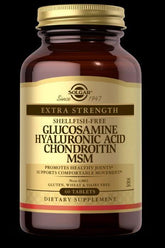 Solgar glucosamine hyaluronic acid chondroitin MSM dietary supplement for joint health, 60 tablets.