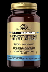 Solgar Homocysteine Modulators dietary supplement, 120 vegan capsules for heart health and energy support.