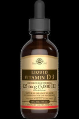 Solgar Liquid Vitamin D3 Cholecalciferol 125 mcg in a 59 ml bottle for improved bone and immune health.