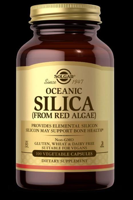 Solgar Oceanic Silica from Red Algae 100 caps, supports skin, hair, nails, and bone health, vegan dietary supplement.