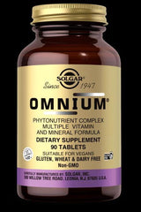 Solgar Omnium phytonutrient complex multiple vitamin and mineral formula in a bottle, 90 tablets.