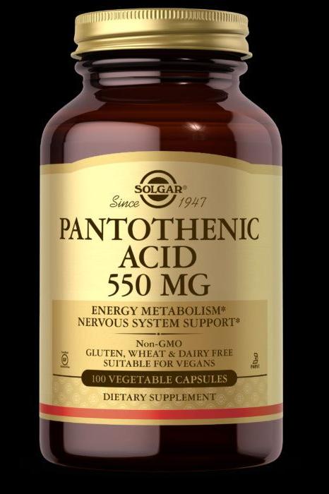 Solgar Pantothenic Acid 550 mg, 100 vegetable capsules for energy metabolism and nervous system support.