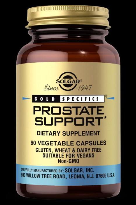 Solgar Prostate Support dietary supplement bottle, 60 vegetable capsules, gluten-free, vegan-friendly.