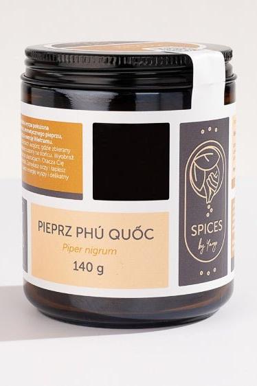 Spices By Yango - Phu Quoc Pepper jar, 140 g with Piper nigrum label, perfect for seasoning fish and vegetables.