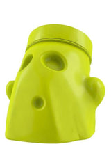 Bright green spooky face-shaped container for supplements, designed for fun and functionality.