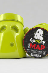Spooky nutrition MAP supplement with a ghost-shaped container for strength and muscle growth.