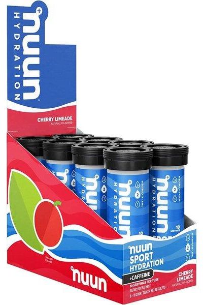Nuun Sport Hydration + Caffeine Cherry Limeade in a display box for hydration during workouts.