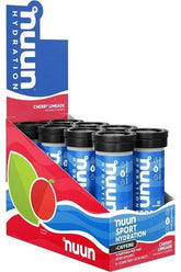 Nuun Sport Hydration + Caffeine Cherry Limeade in a display box for hydration during workouts.