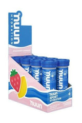 Nuun Sport Hydration display with blue tubes and strawberry lemonade flavor for optimal hydration during workouts.