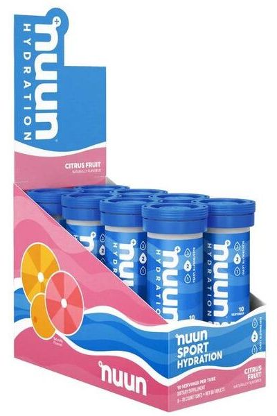 Nuun Sport Hydration in Citrus Fruit flavor, electrolytes for hydration during training, vegan-friendly, gluten-free.