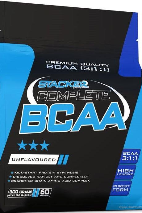 Stacker2 Europe Complete BCAA supplement, unflavoured, 300 grams, optimal 3:1:1 ratio for muscle recovery and protein synthesis.