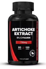 Strom Sports Artichoke Extract supplement bottle with 5% cynarin and 750mg, supports digestion and liver health.