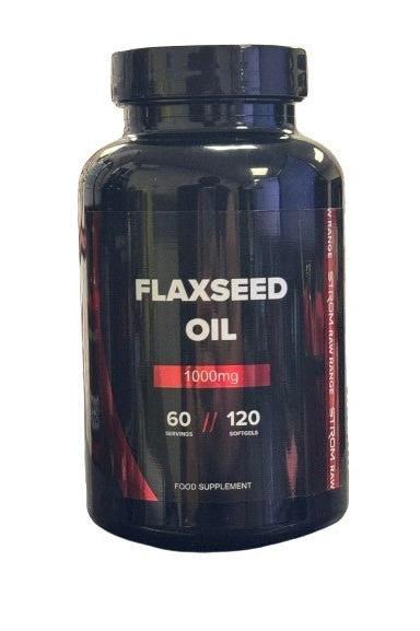 Strom Sports Flaxseed Oil 120 softgels, a dietary supplement for heart health, digestion, and skin.