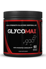 GlycoMAX supplement jar for optimized glucose metabolism and insulin sensitivity, featuring 60 servings.
