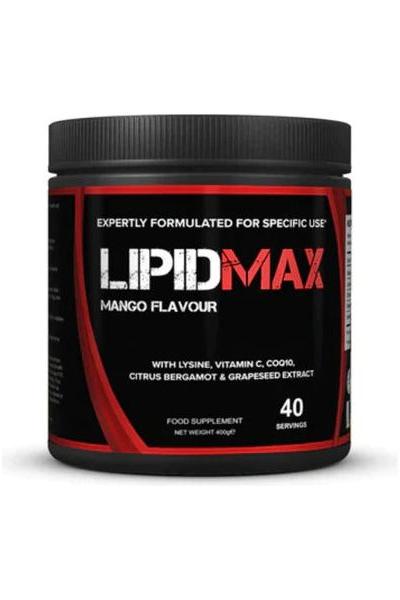 LipidMAX mango flavor supplement for heart health, energy, and cognitive function in 40 servings.