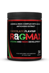 R&G Max Chocolate flavour supplement, a blend of greens and reds, rich in nutrients, 30 servings.