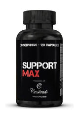 SupportMAX dietary supplement bottle with 30 servings and 120 capsules for on-cycle support.
