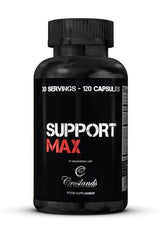 SupportMAX dietary supplement bottle, 30 servings and 120 capsules, designed for on-cycle support and enhanced performance.
